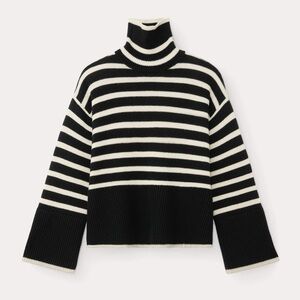 TOTEME Signature Striped Turtleneck Sweater Small Black White Knit
